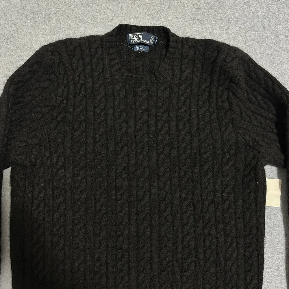 Polo Ralph Lauren‎ Cable Knit Wool Cashmere Sweater Long Sleeve Black Mens XL